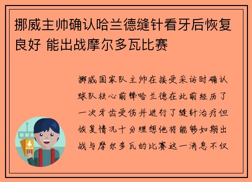 挪威主帅确认哈兰德缝针看牙后恢复良好 能出战摩尔多瓦比赛